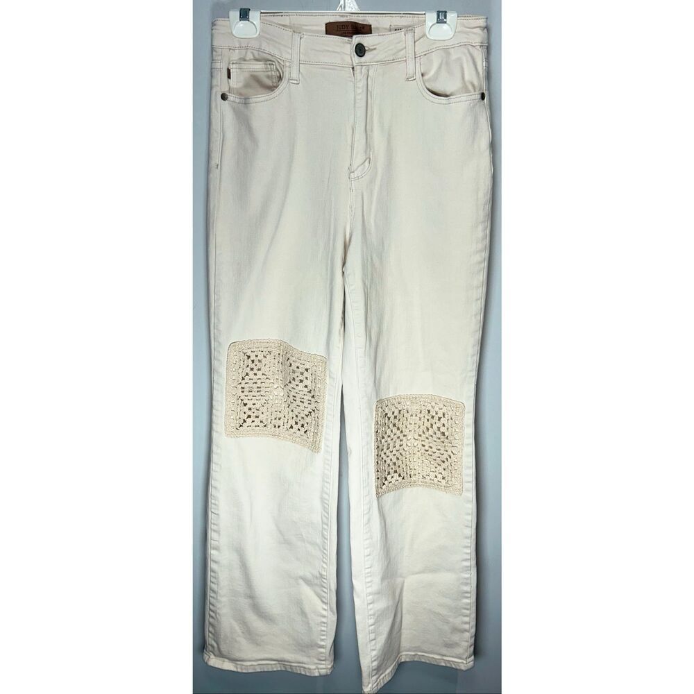 Judy Blue High Waist Garment Dyed Crochet Patches Wide Leg Jeans size 11/30